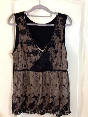 Ricki's Women's Black Lace Sleeveless Top Blouse Size L V-Neck